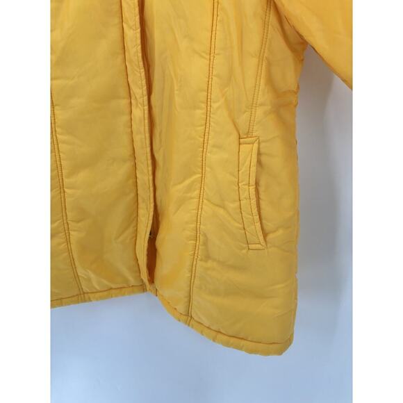 Snow Weather Vintage Puffer Coat Womens 20W Yellow Zip Hooded Nylon Insulated - Picture 4 of 16